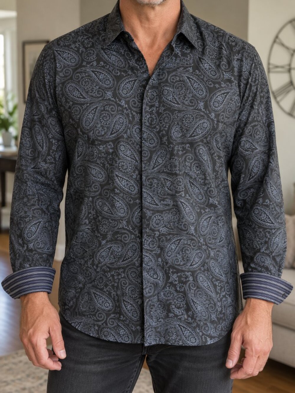 Michael Brandon Men's 3XLT Navy Paisley Button Down Shirt